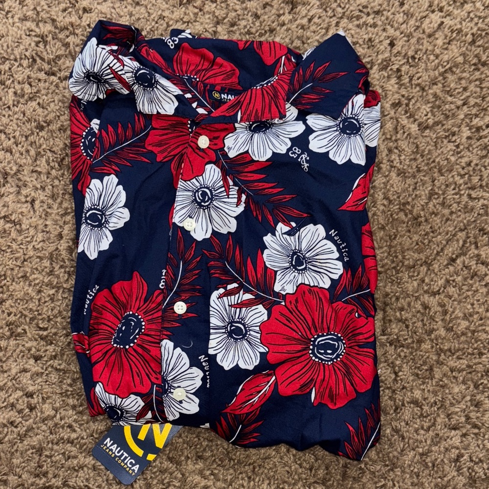 Nautica Navy, Red and White Floral Shirt